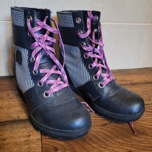 Sorel Black and Pink Combat Boots